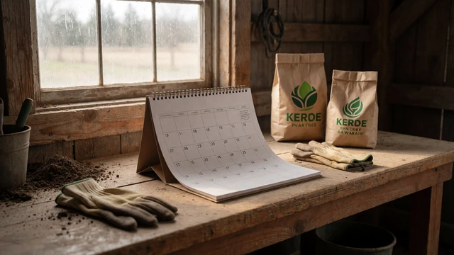 Farm shop workbench with seasonal planning items, linking to seasonal dating challenges