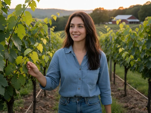 Woman walking through a North Carolina vineyard for a rural dating profile
