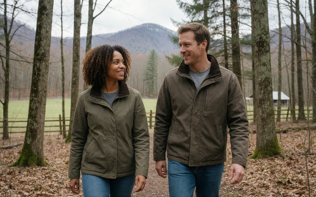 Farm couple hiking near Blue Ridge pasture for North Carolina country date ideas